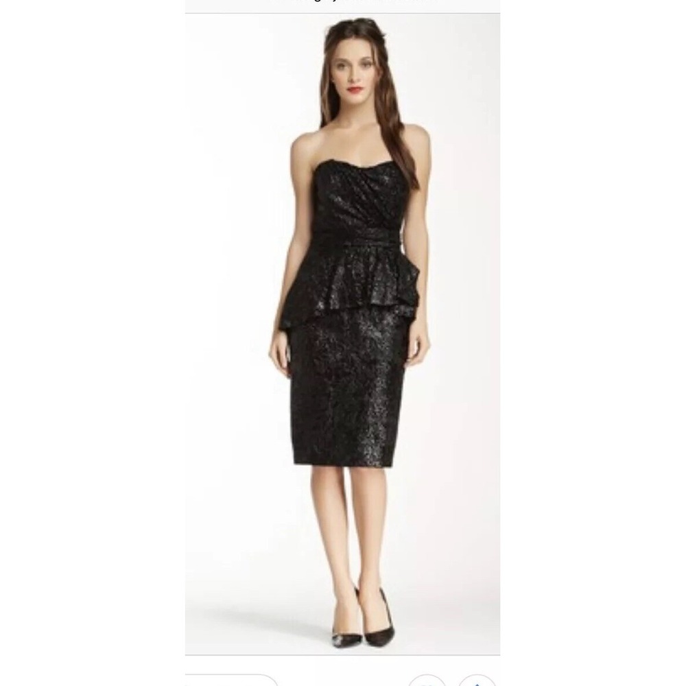 Badgley Mischka Black Velvet Peplum Strapless Cocktail Dress SC0795 Size 2 NWT